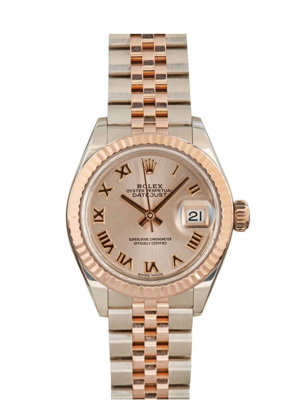 2010 Rolex Datejust 31 Sundust Pink Roman Dial Dome Set With Fluted Bezel Ladies